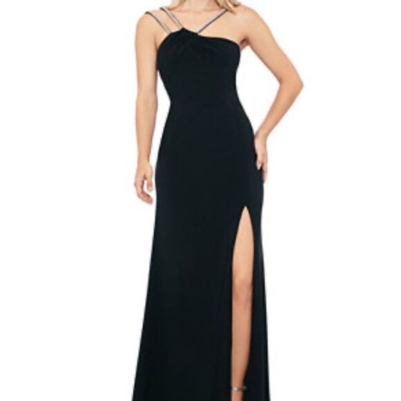 NWT Xscape Women's Asymmetric Rhinestone-Strap High-Slit Gown - Picture 1 of 6